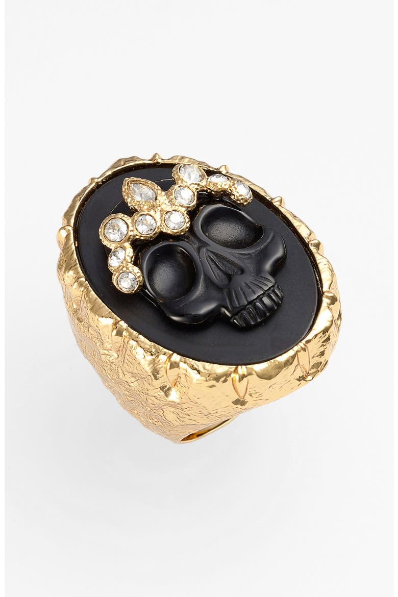 'Elements' Skull Stone Ring, Main, color, BLACK AGATE
