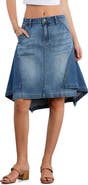 Wash Lab Denim The Austin Asymmetric Hem Pieced Denim Midi Skirt