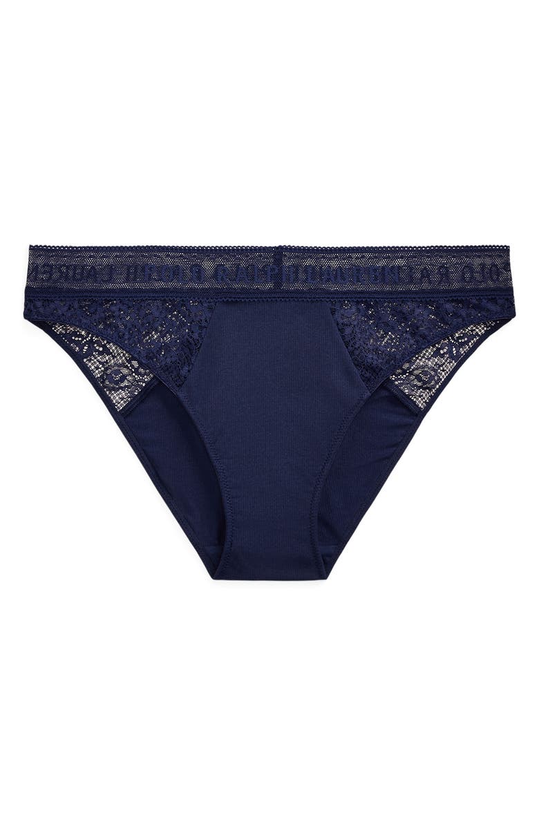 Polo Ralph Lauren Lace & Stretch Cotton Rib Bikini, Alternate, color, Navy