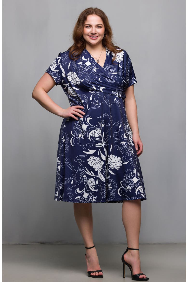 Floral Wrap Front Knit Midi Dress, Alternate, color, NAVY MULTI