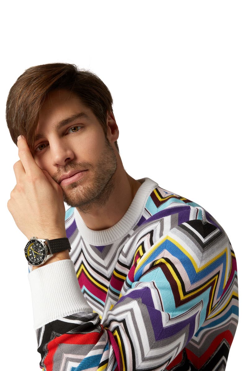 Missoni GMT Leather Strap Watch, 43mm, Alternate, color, 
