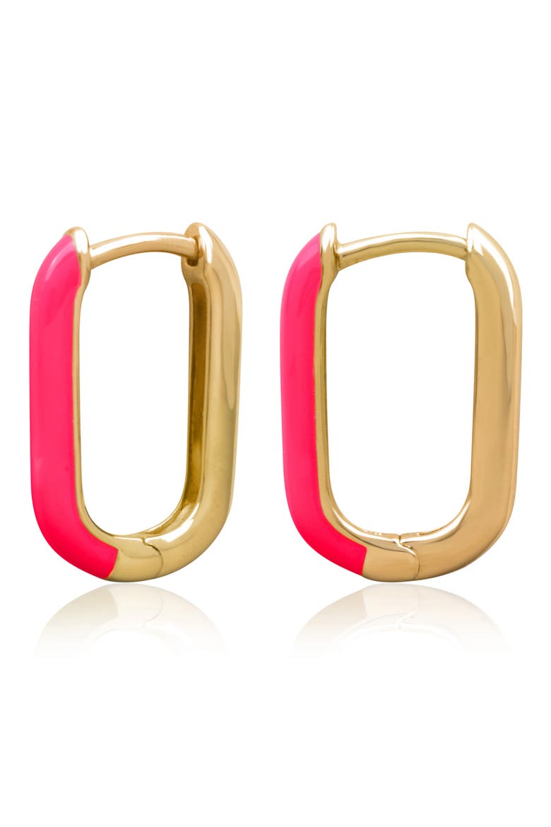 Two-Tone U-Shape Huggie Hoop Earrings, Alternate, color, PINK