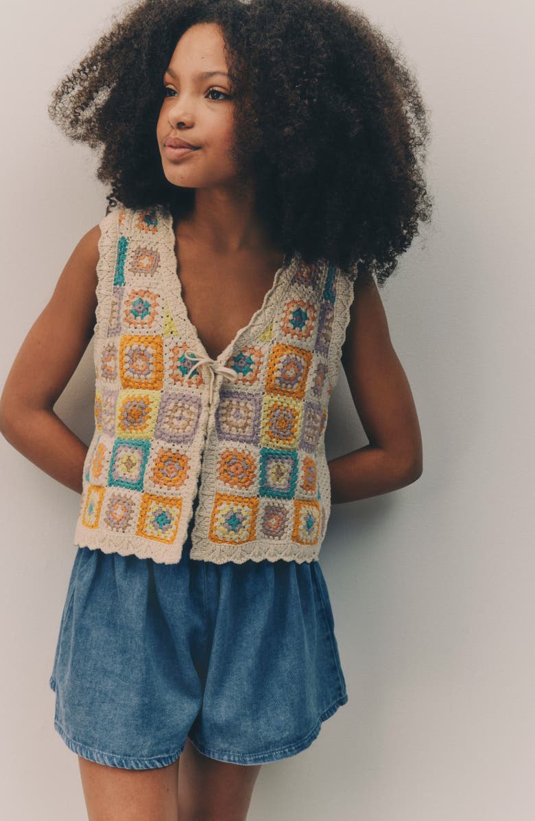 NEXT Kids' Granny Square Cotton Sweater Vest, Alternate, color, Ivory/ Yellow