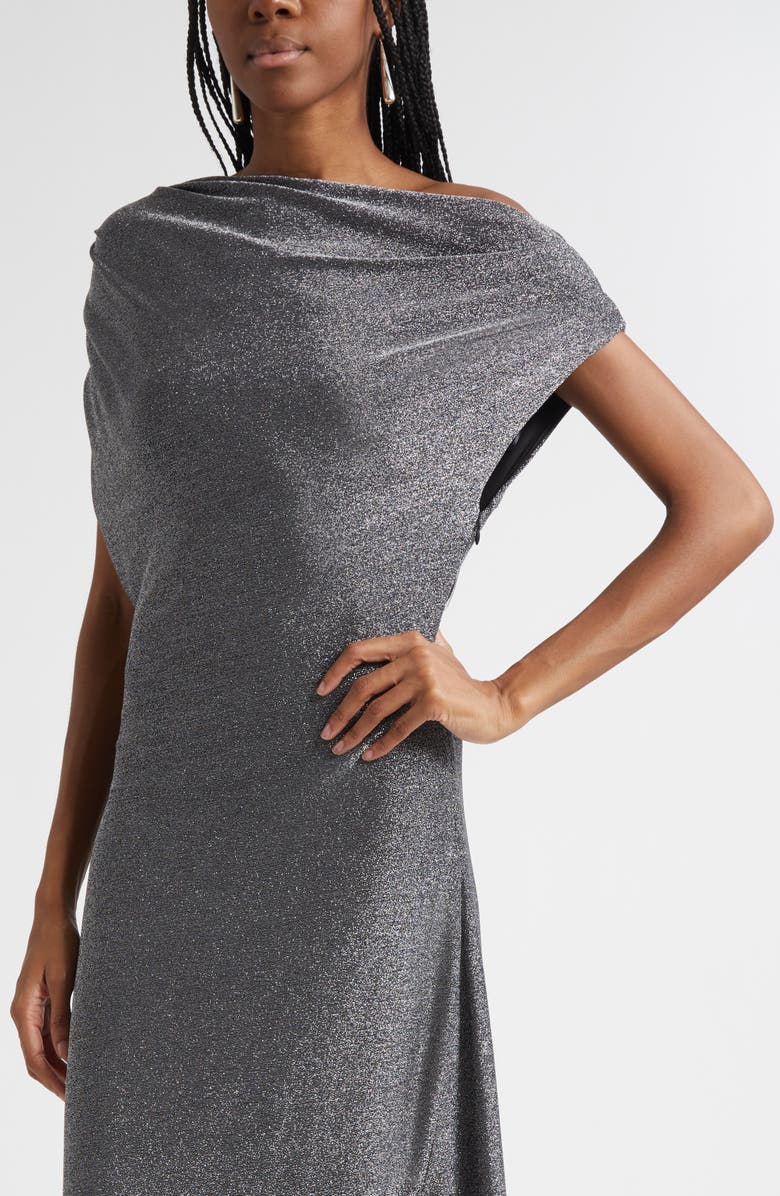 Ramy Brook Chet Rocker Metallic One-Shoulder Maxi Dress, Alternate, color, Silver Knit