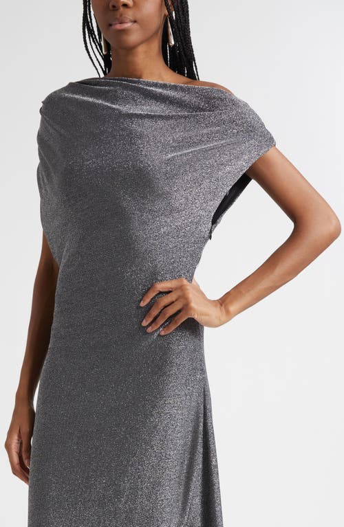 Ramy Brook Chet Rocker Metallic One-shoulder Maxi Dress In Gray