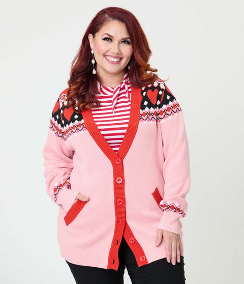 Plus Size Printed Knit Long Cardigan