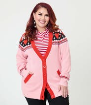 Unique Vintage Plus Size Printed Knit Long Cardigan