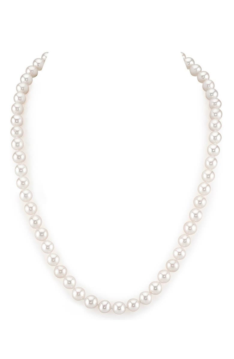 The Pearl Source Freshwater Pearl Necklace 7-7.5mm, Main, color, Sterling S (W) - Finesse Clasp