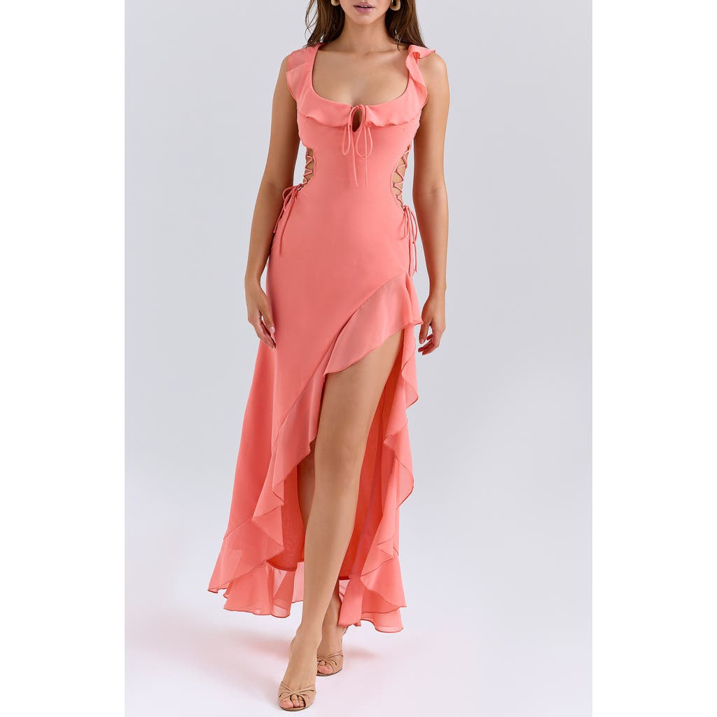 House Of Cb Aloura Georgette Ruffle Dress In Orange
