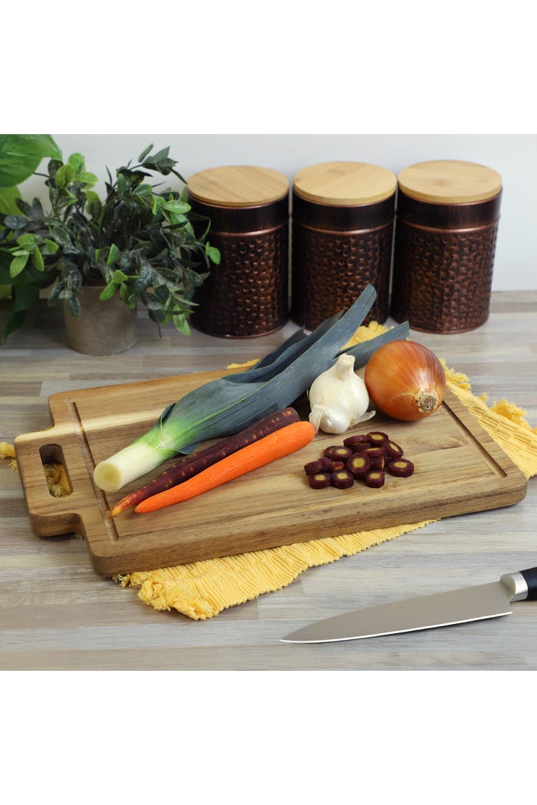 16.5 x 11 Inch Acacia Wood Rectangle Serving Board with Handle, Alternate, color, Acacia