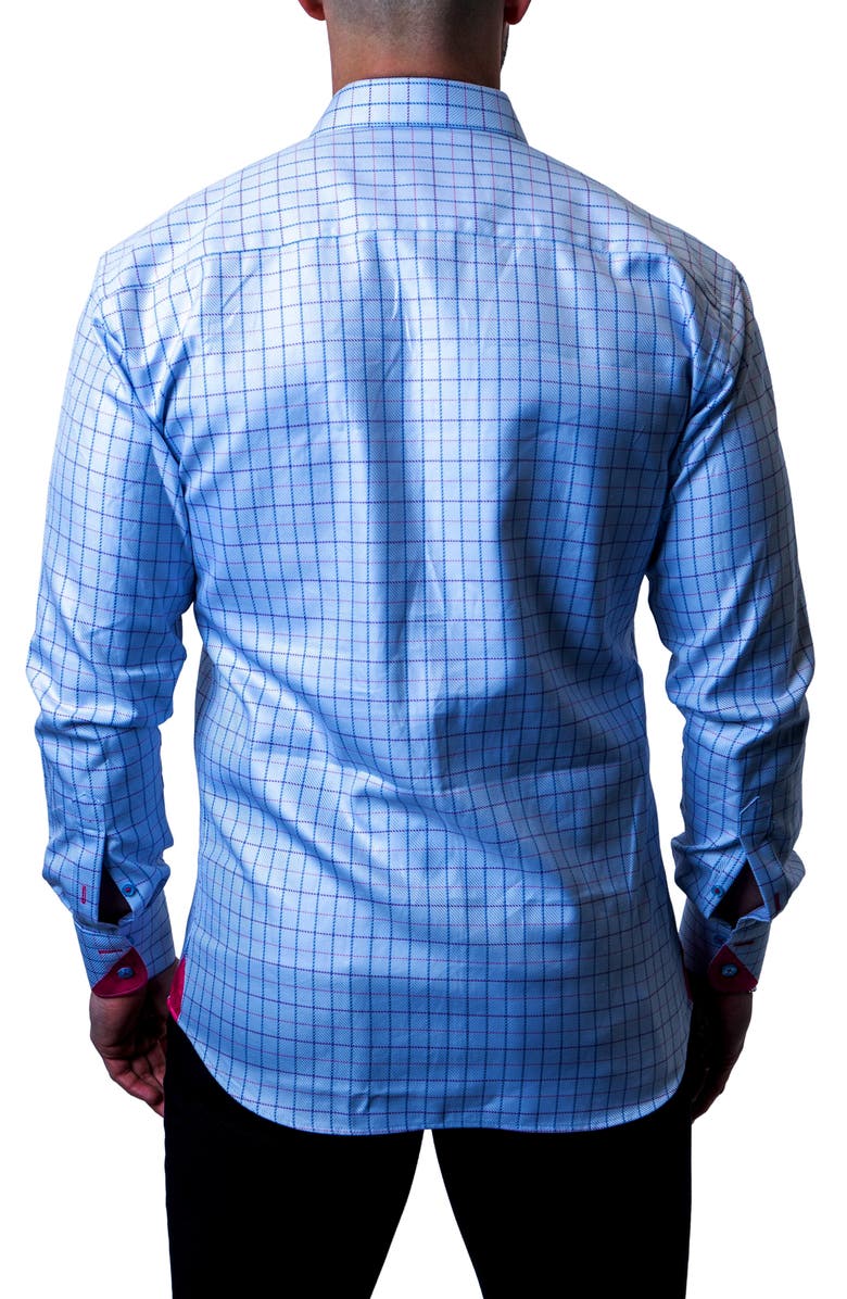 Maceoo Einstein Check Sky Blue Contemporary Fit Button-Up Shirt, Alternate, color, 