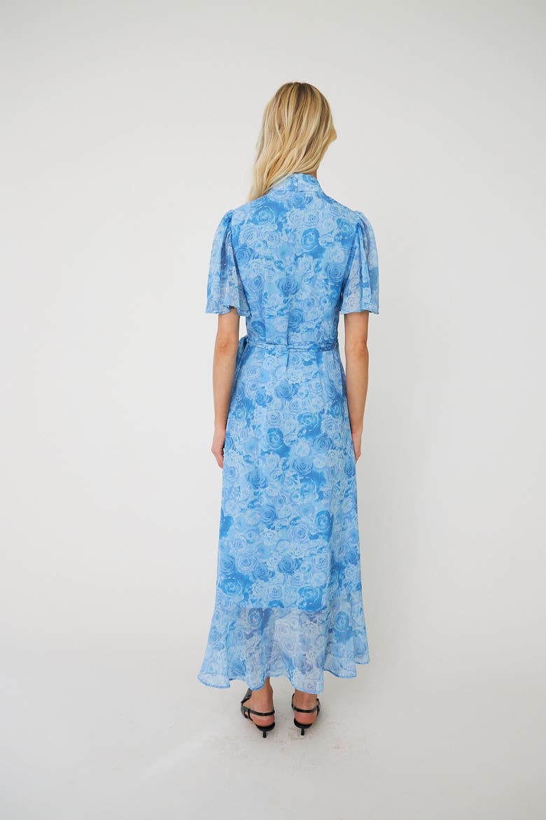 Lineacras Floral Wrap Midi Dress, Alternate, color, Blue Rosengarden
