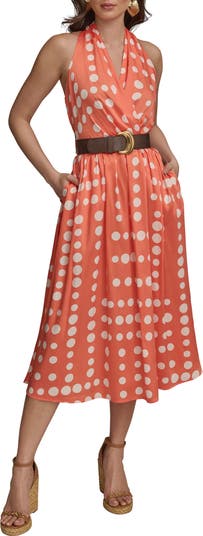 Polka Dot Belted Midi Dress