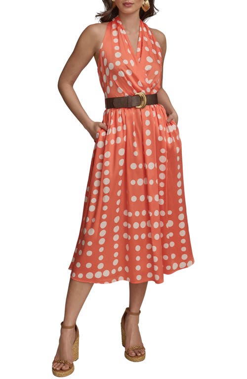 Donna Karan New York Polka Dot Belted Midi Dress In Spring Melon