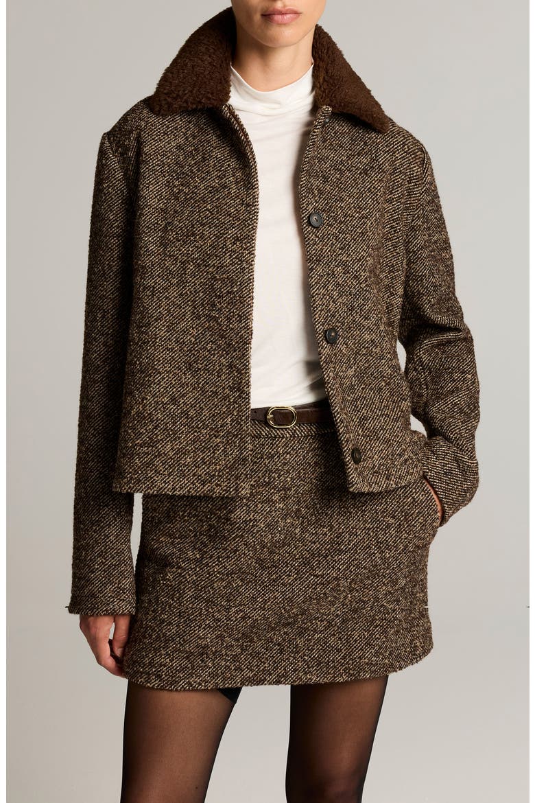 Contrast Collar Boucle Jacket, Main, color, BURNT WALNUT BOUCLE