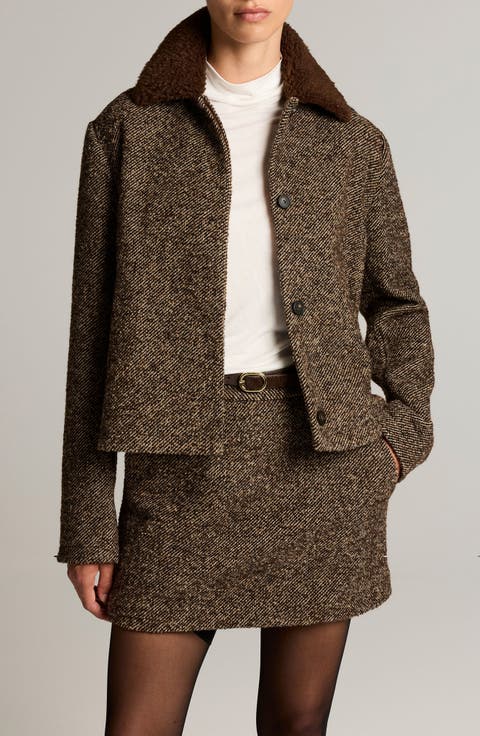Contrast Collar Boucle Jacket