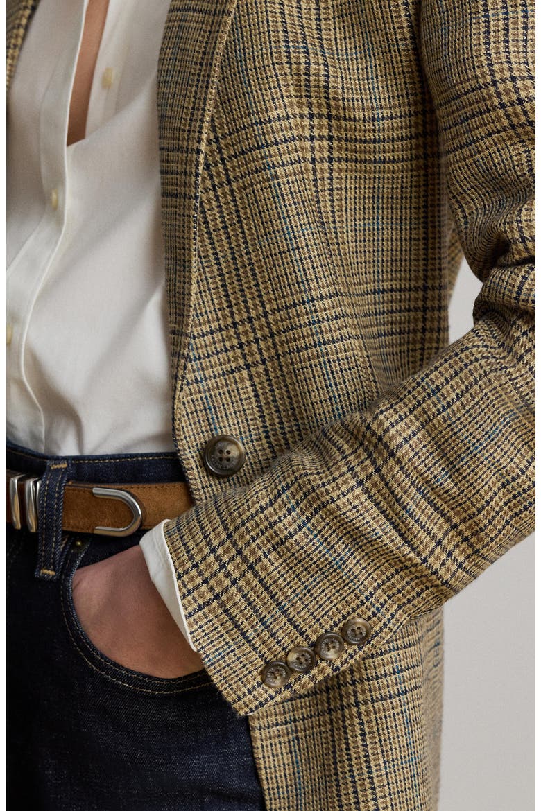 Linen Blazer, Alternate, color, BROWN/ BLACK MULTI