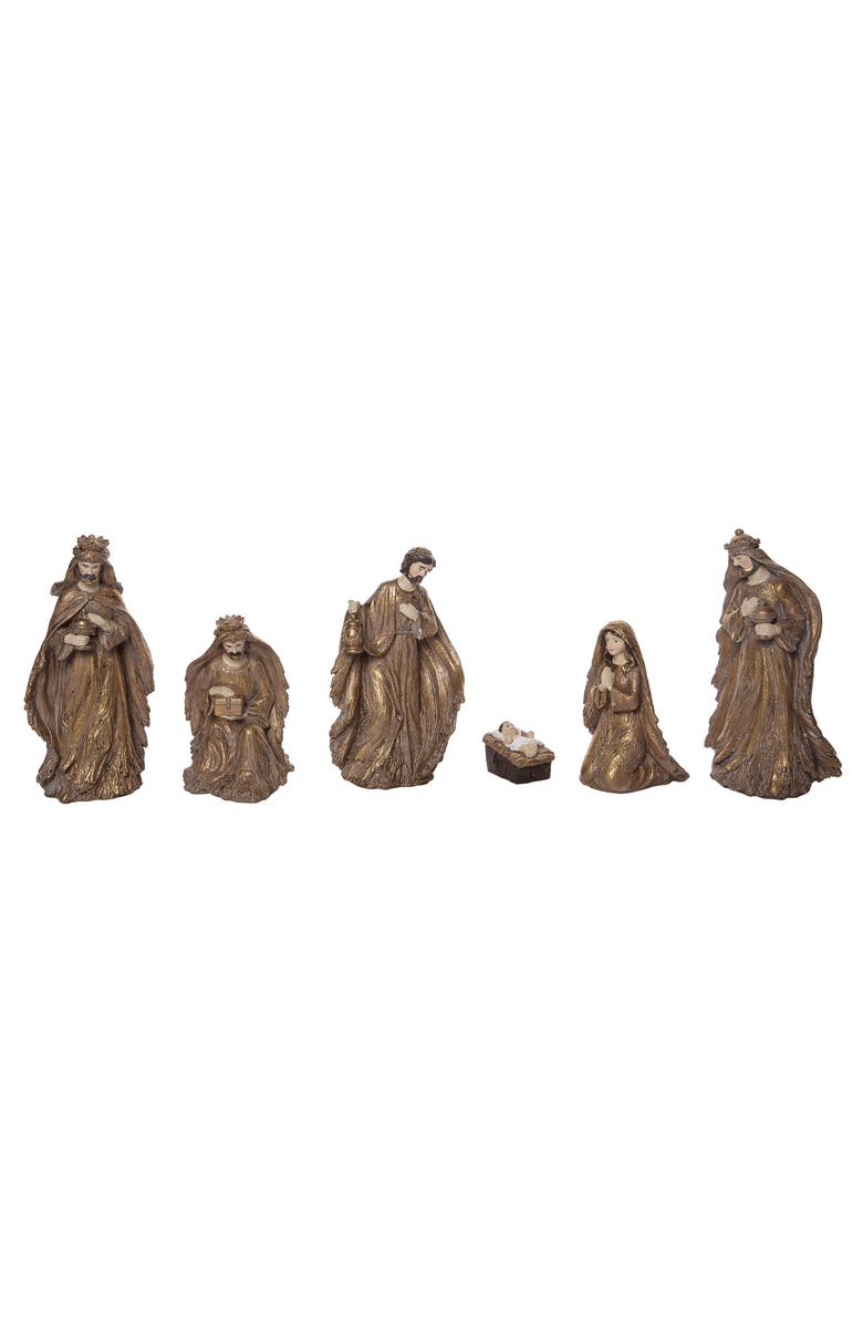 Transpac Brown Elegant Gilded Nativity Set of 6 Decorative Figurines, Alternate, color, Brown