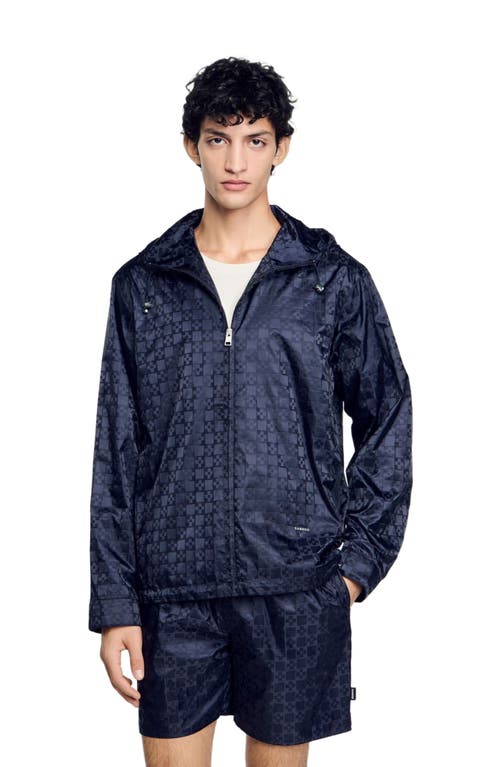 Sandro Square Cross Nylon Jacket In Midnight Blue