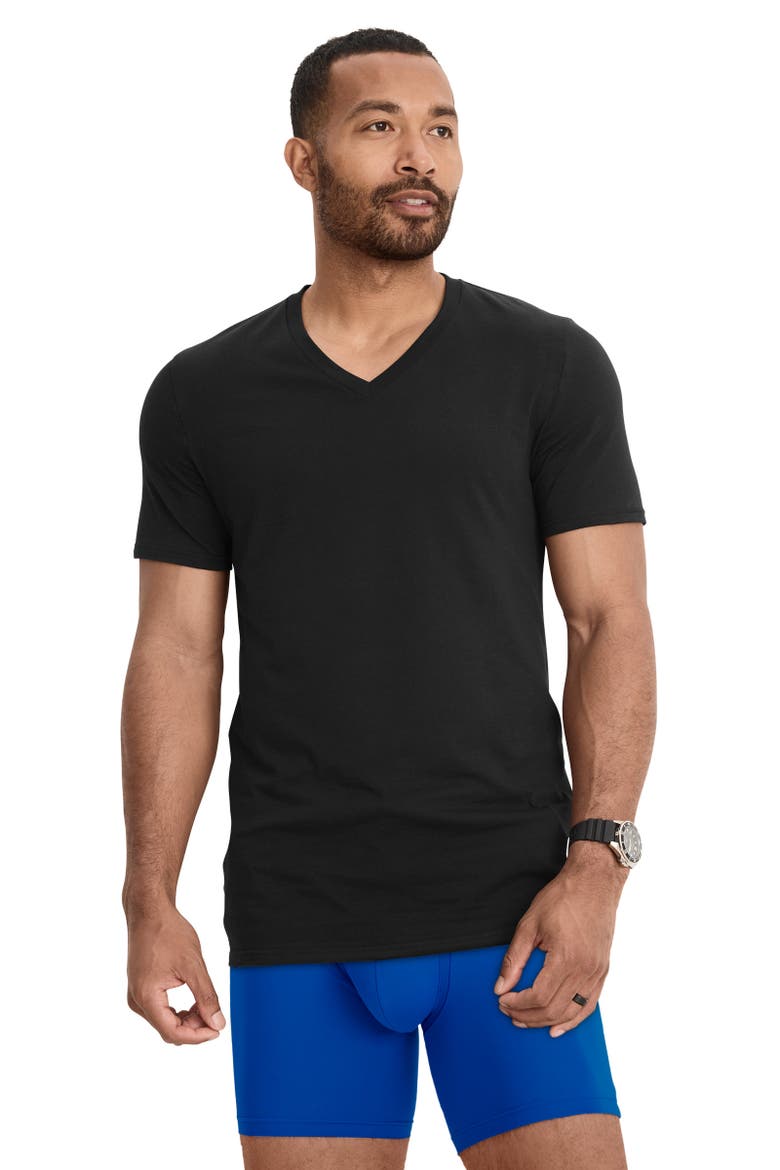 Mens Cotton Stretch V-Neck Undershirt - 6 Pack, Alternate, color, Black