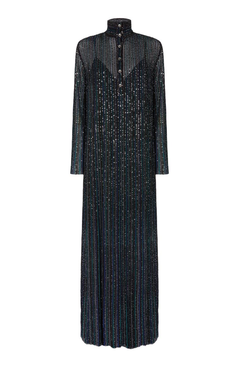 Missoni Long Button-down Dress With Lamé Stripes And Long Sleeves, Alternate, color, 