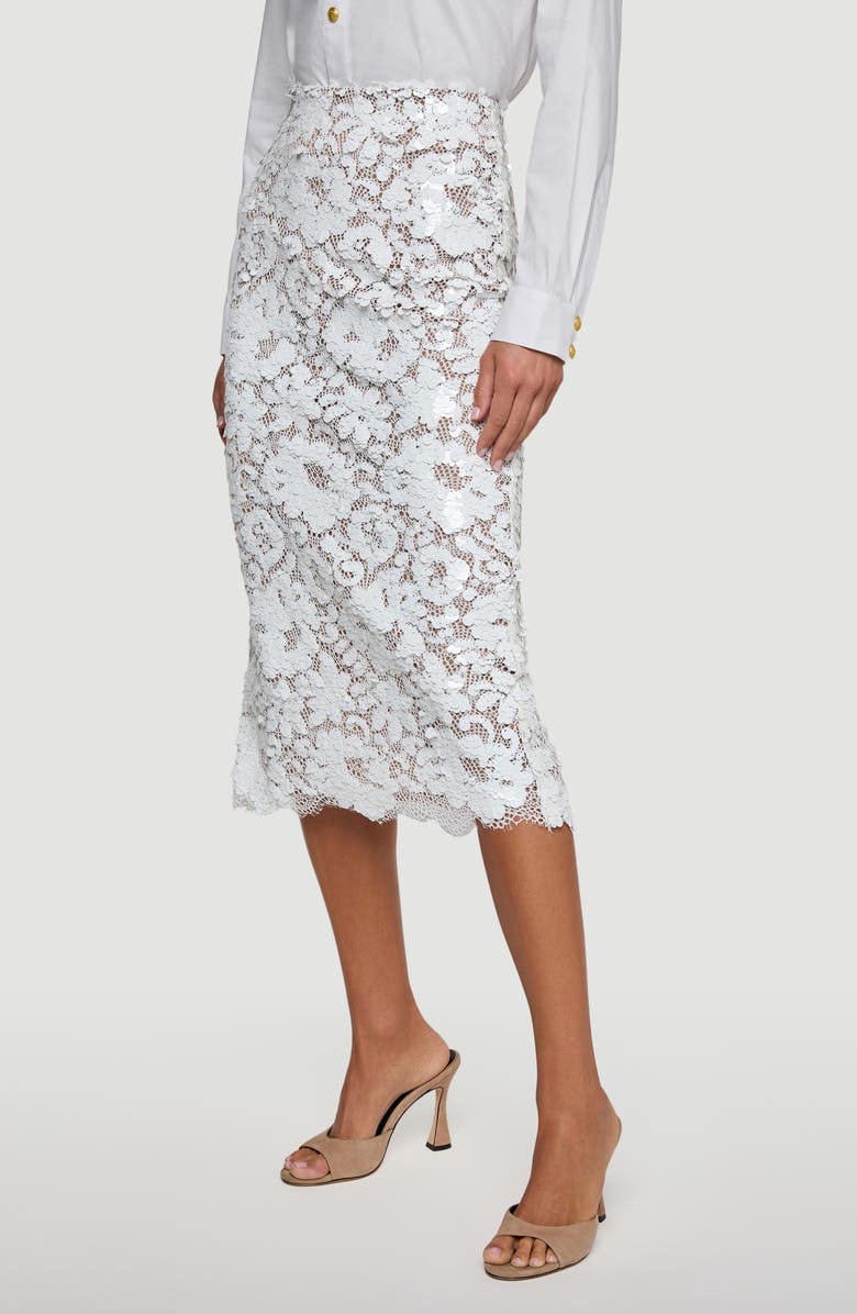 L'AGENCE Makena Sequin Lace Midi Skirt, Alternate, color, White