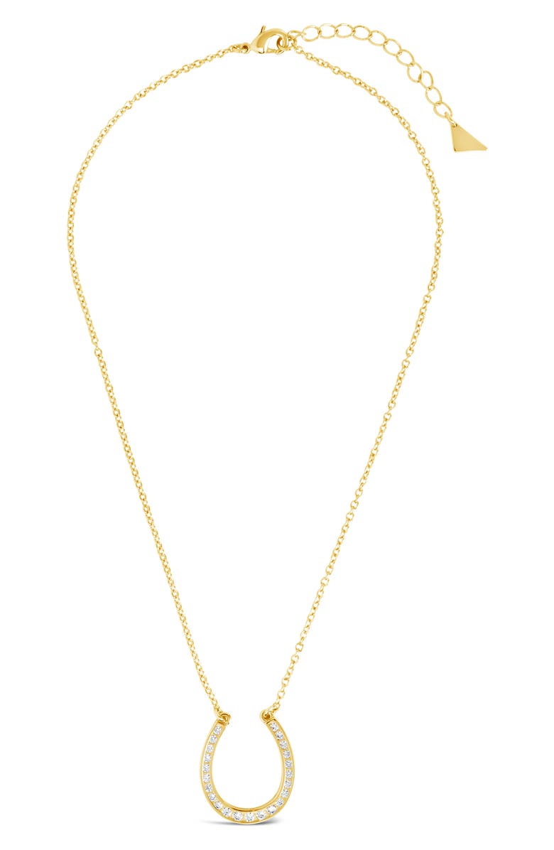 Sterling Forever CZ Horseshoe Pendant Necklace, Main, color, Gold