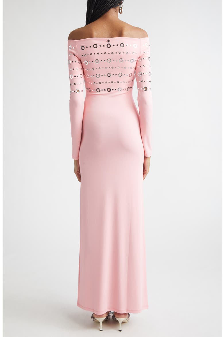 Embellished Off the Shoulder Long Sleeve Jersey Dress, Alternate, color, FLUO PINK