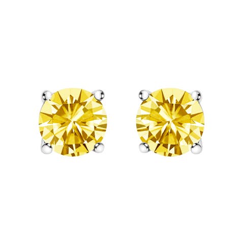 14K Gold 2.0 Cttw Lab Grown Yellow Diamond Solitaire Stud Earrings