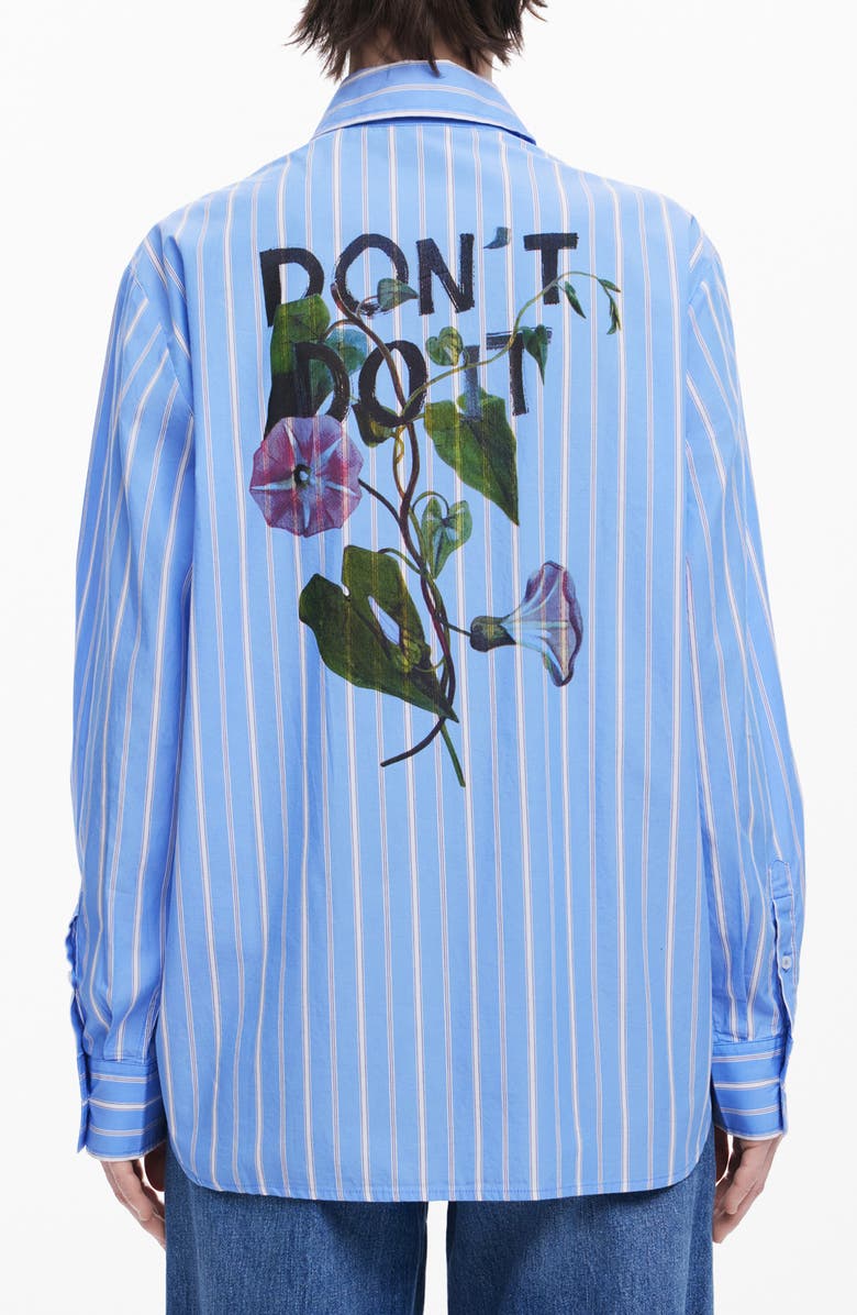 Desigual Stripe Cotton Graphic Button-Up Shirt, Alternate, color, Light Blue
