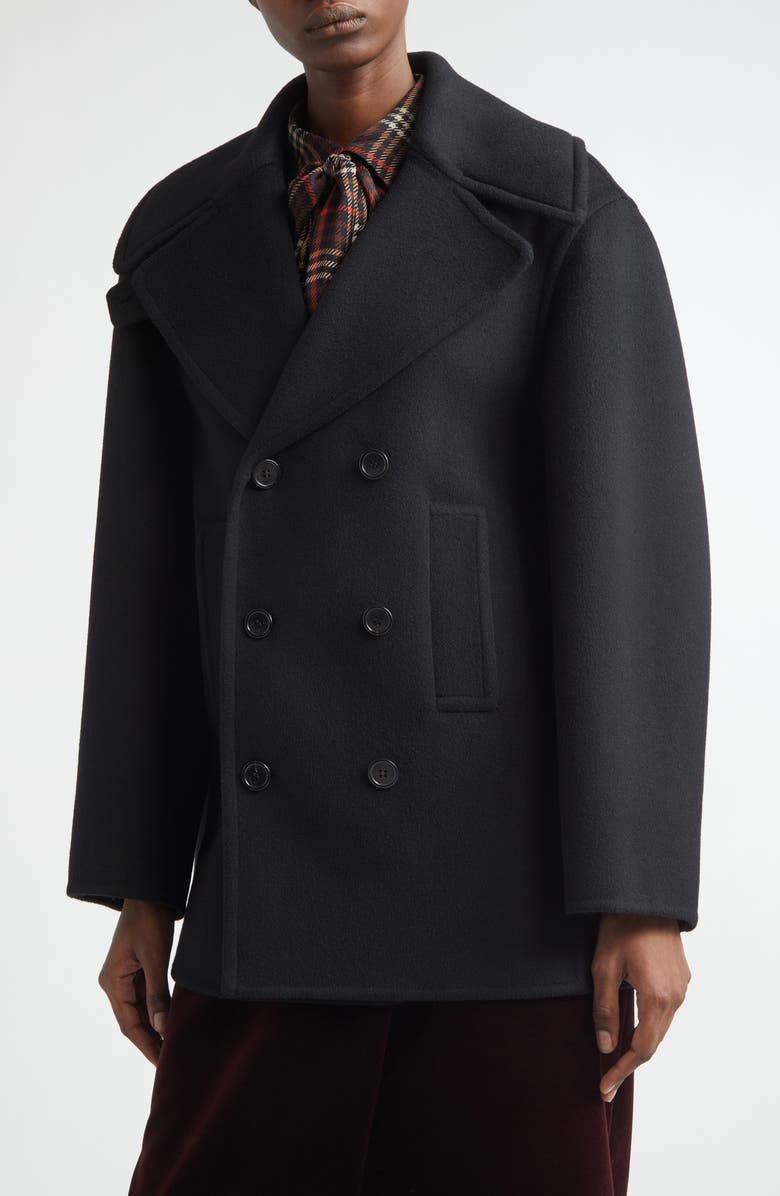 Saint Laurent Double Face Wool Peacoat, Alternate, color, Noir/ Profond