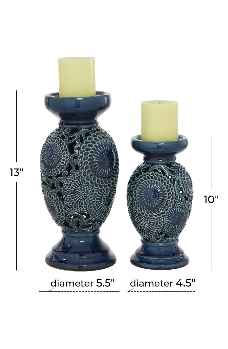 WILLOW ROW Eclectic Blue Ceramic Candle Holder, Alternate, color, Blue