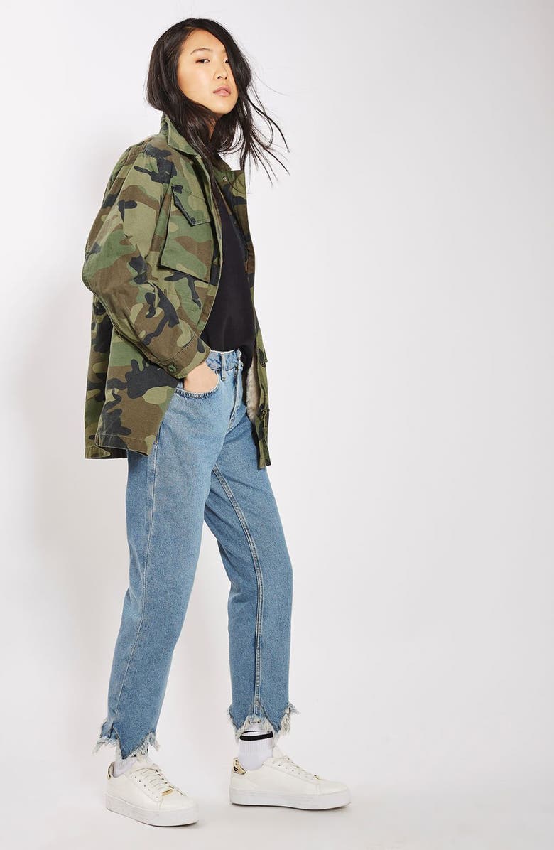 Topshop Ben Faux Fur Lined Camo Jacket, Alternate, color,
