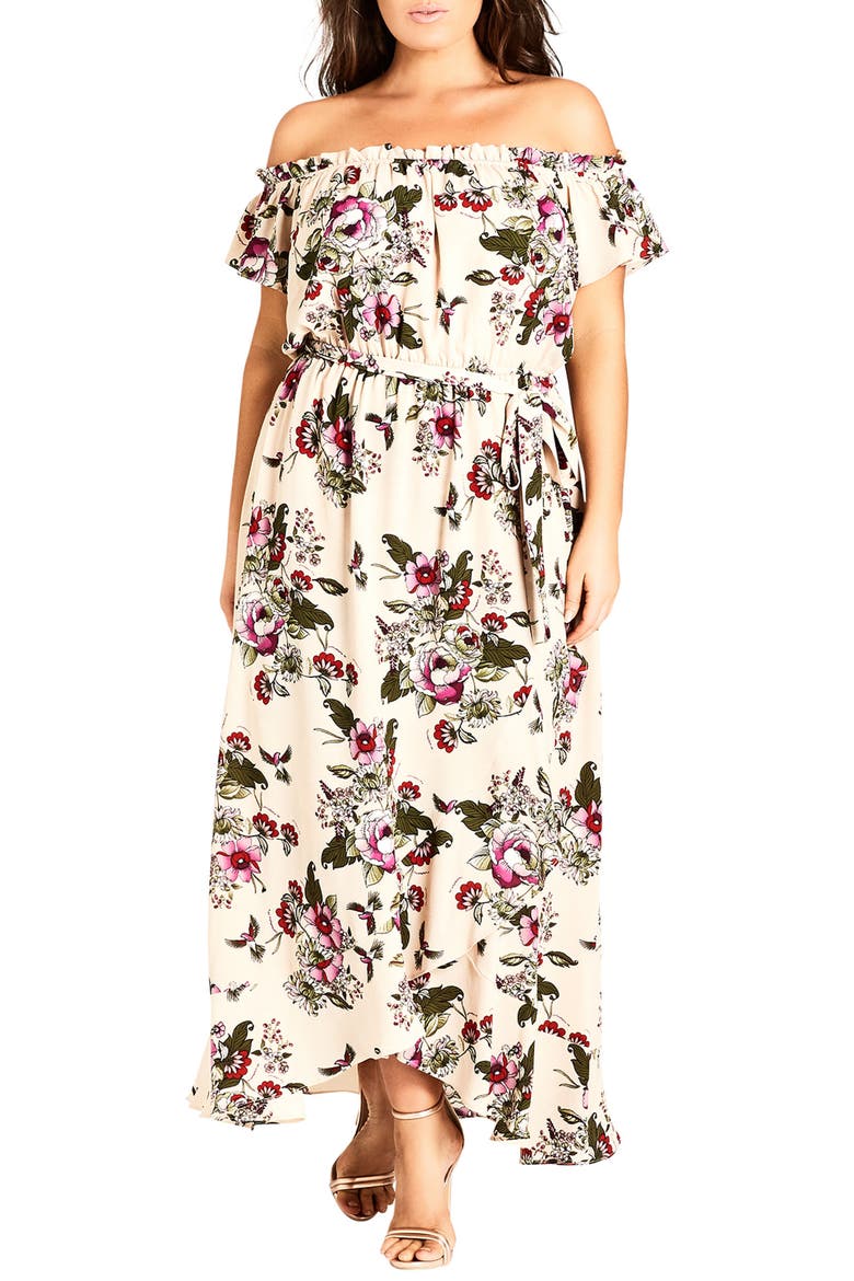 Lolita Floral Off the Shoulder Maxi Dress, Main, color, ECRU