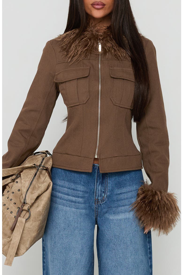 Nindie Faux Fur Contrast Jacket, Main, color, CHOCOLATE