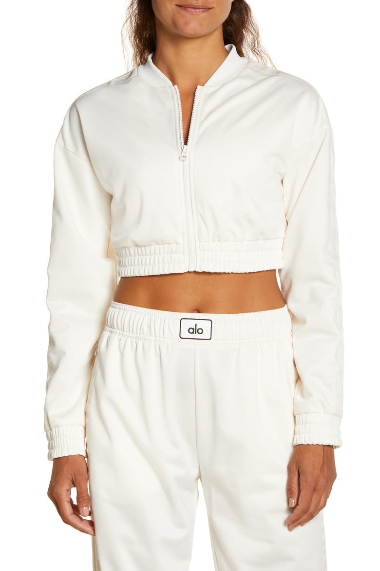 Prizewinner Crop Bomber Jacket, Alternate, color, IVORY