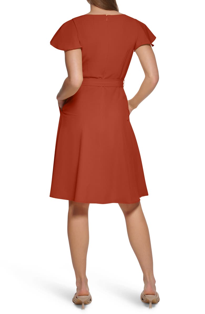 Calvin Klein Petal Cap Sleeve A-Line Dress, Alternate, color, Clay