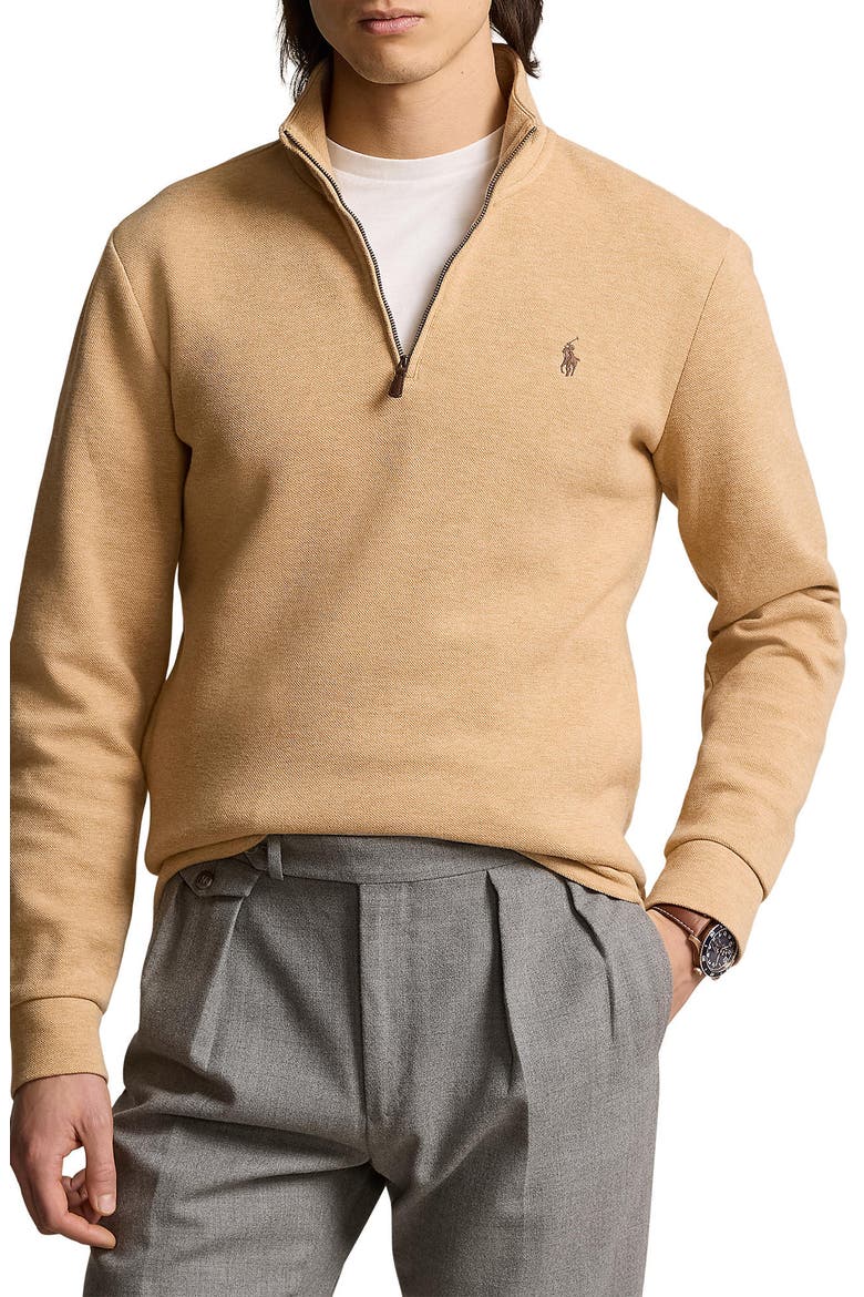 Double Knit Jacquard Quarter Zip Top, Main, color, CLASSIC CAMEL HEATHER