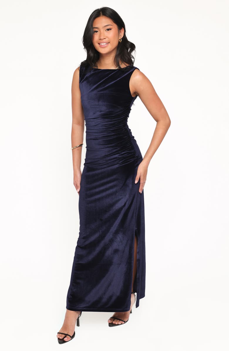Petal & Pup Winton Velvet Ruched Maxi Dress, Alternate, color, Midnight Velvet