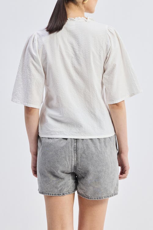 Reistor Relaxed Fit Top With Ruffles And Front-ties In Striped Horizon