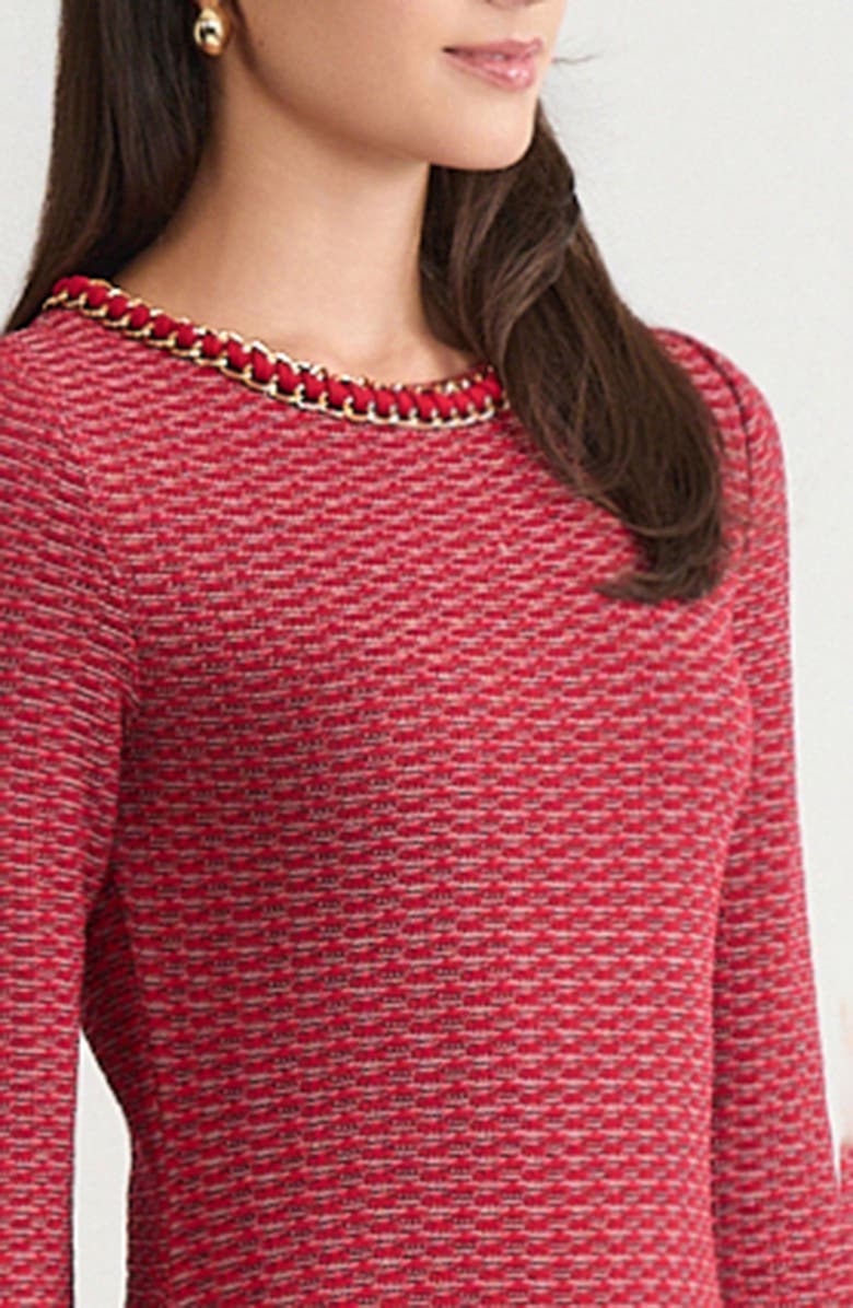 Ming Wang Ombre Chain Trim Textured Knit Dress, Alternate, color, Holiday/Twig/Black