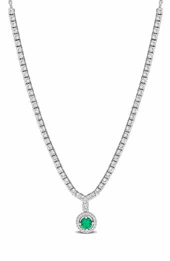 Created Emerald Halo Pendant Necklace