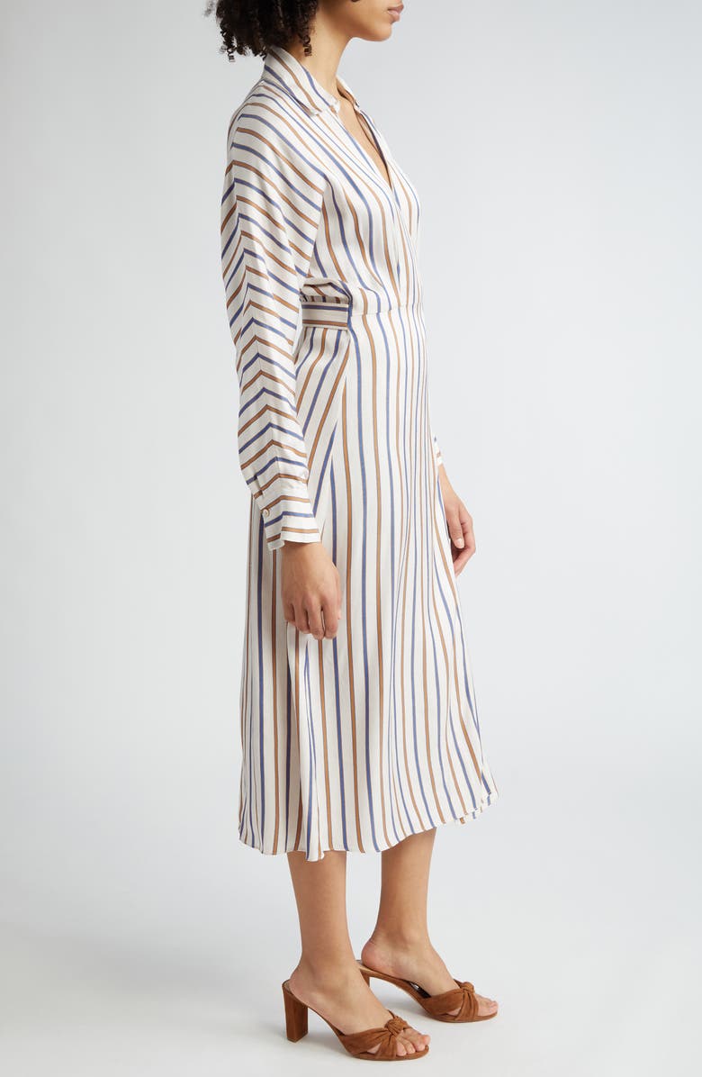 Veronica Beard Noor Stripe Belted Long Sleeve Wrap Dress, Alternate, color, Sand/ Slate Blue