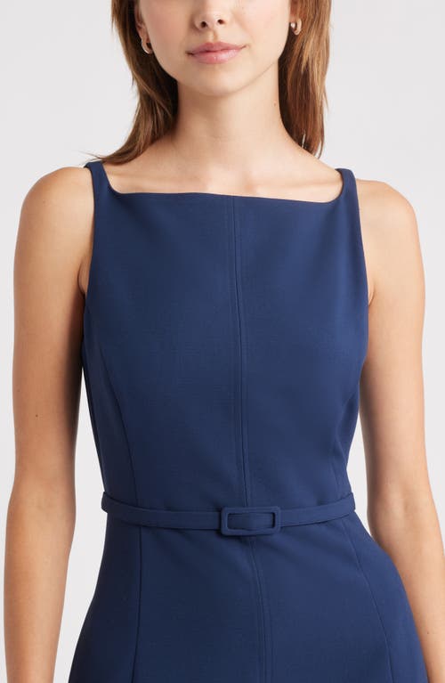 Open Edit Belted Sheath Minidress In Blue