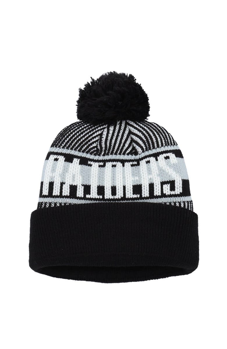 New Era Youth New Era Black Las Vegas Raiders Striped Cuffed Knit Hat with Pom, Alternate, color, Black