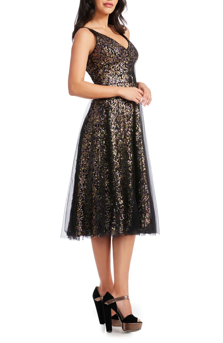 Dress the Population Courtney Sequin Midi Dress, Alternate, color, Pewter Multi