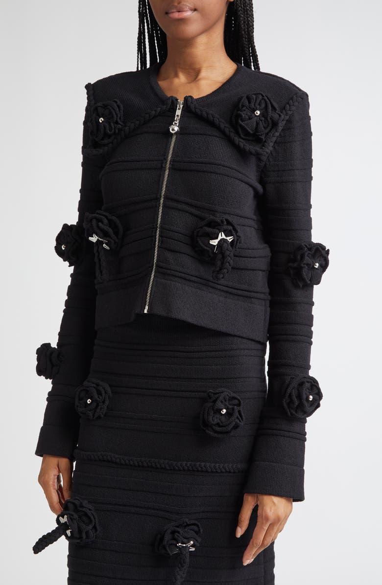 Chopova Lowena Club Floral Appliqué Rib Cardigan, Alternate, color, 