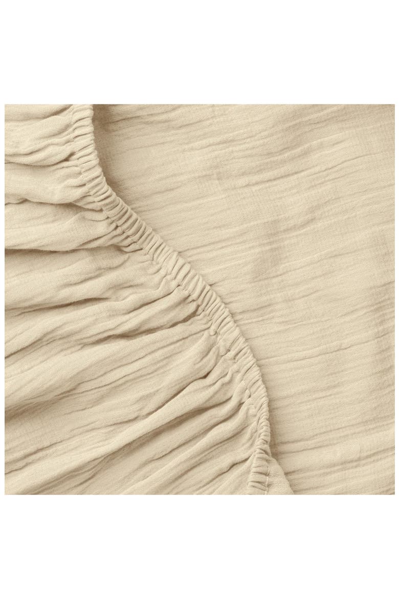 Dune Crinkled Cotton Gauze Fitted Sheet, Alternate, color, SANDSTONE