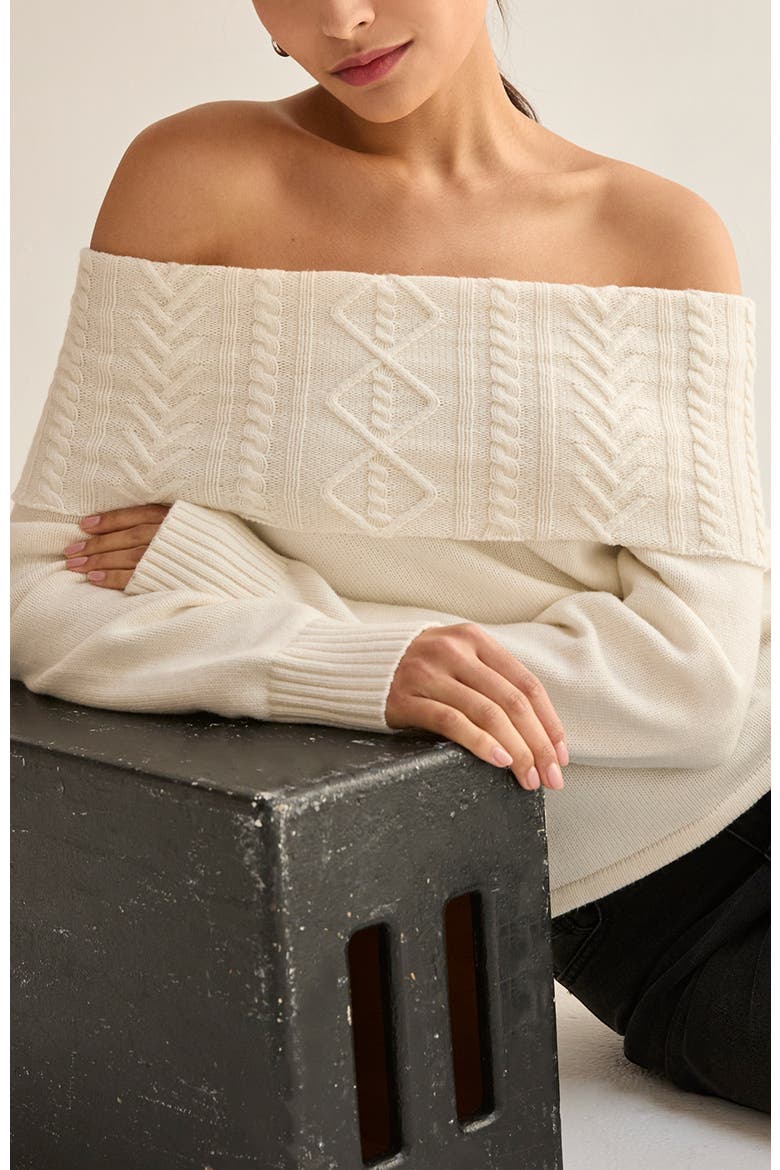 Off Shoulder Cable Knit Top, Alternate, color, Ivory