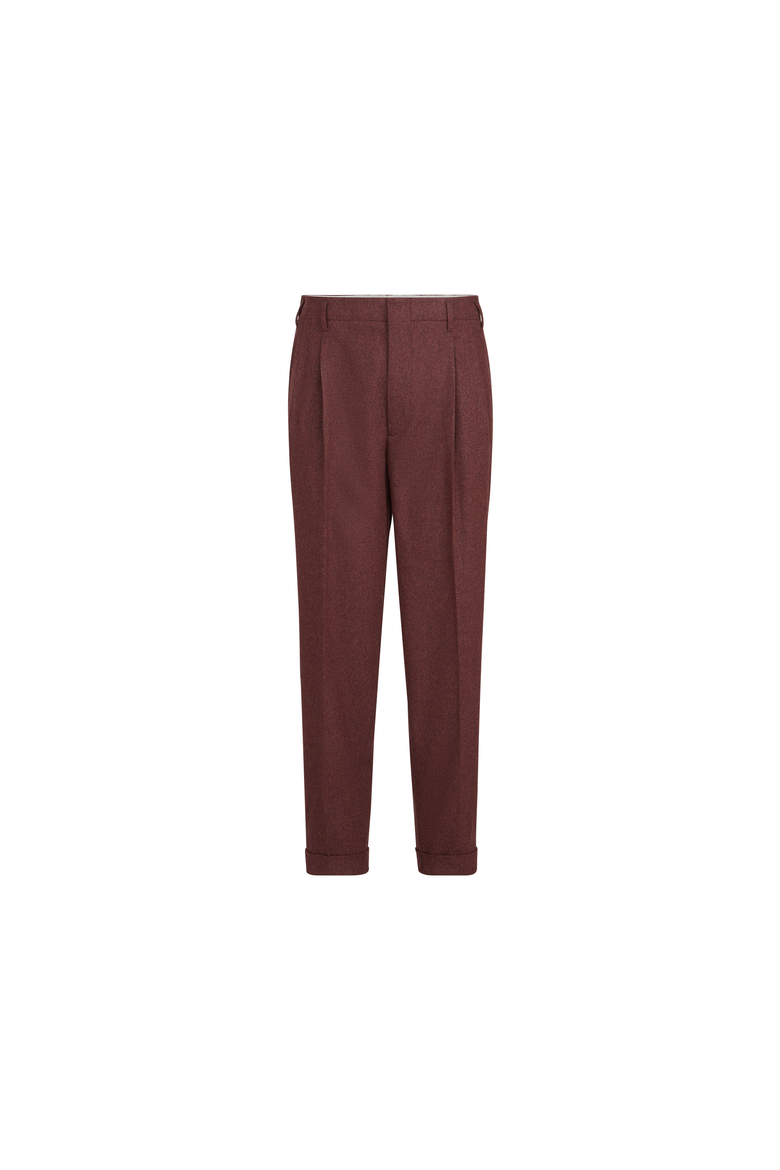 Virgin wool and cashmere flannel trousers with double pleats, Alternate, color, Burned